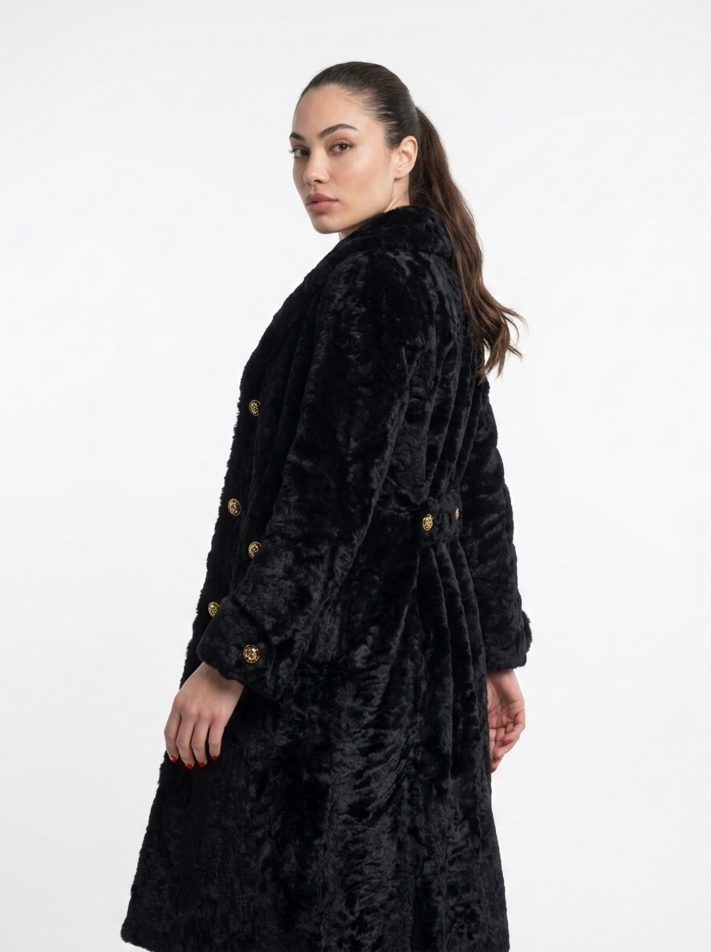 VINTAGE LAFLAMME FOURRURE BLACK FUR COAT BELOW KNEE LENGTH WOMAN